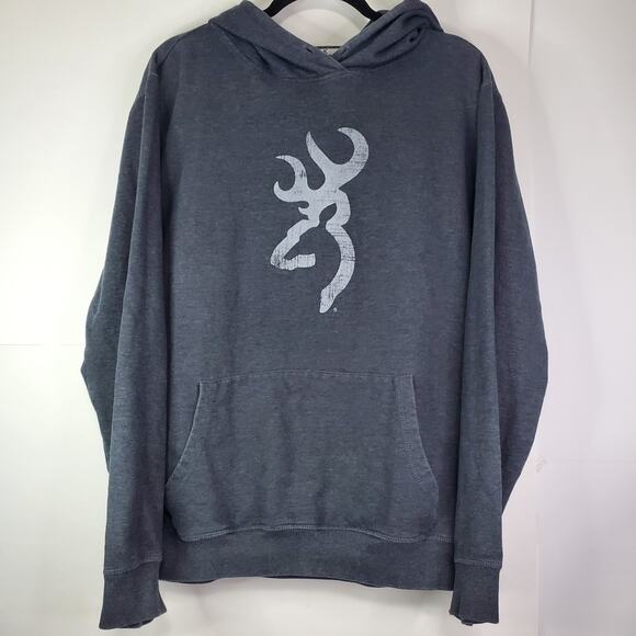 Browning Sportswear Men's Size L Hoodie Pullover Sweatshirt Logo Front Blue - Picture 1 of 9
